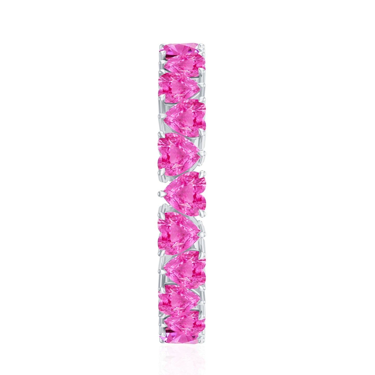 Heart Shape Lab Grown Pink Sapphire Eternity Ring in Claw Setting