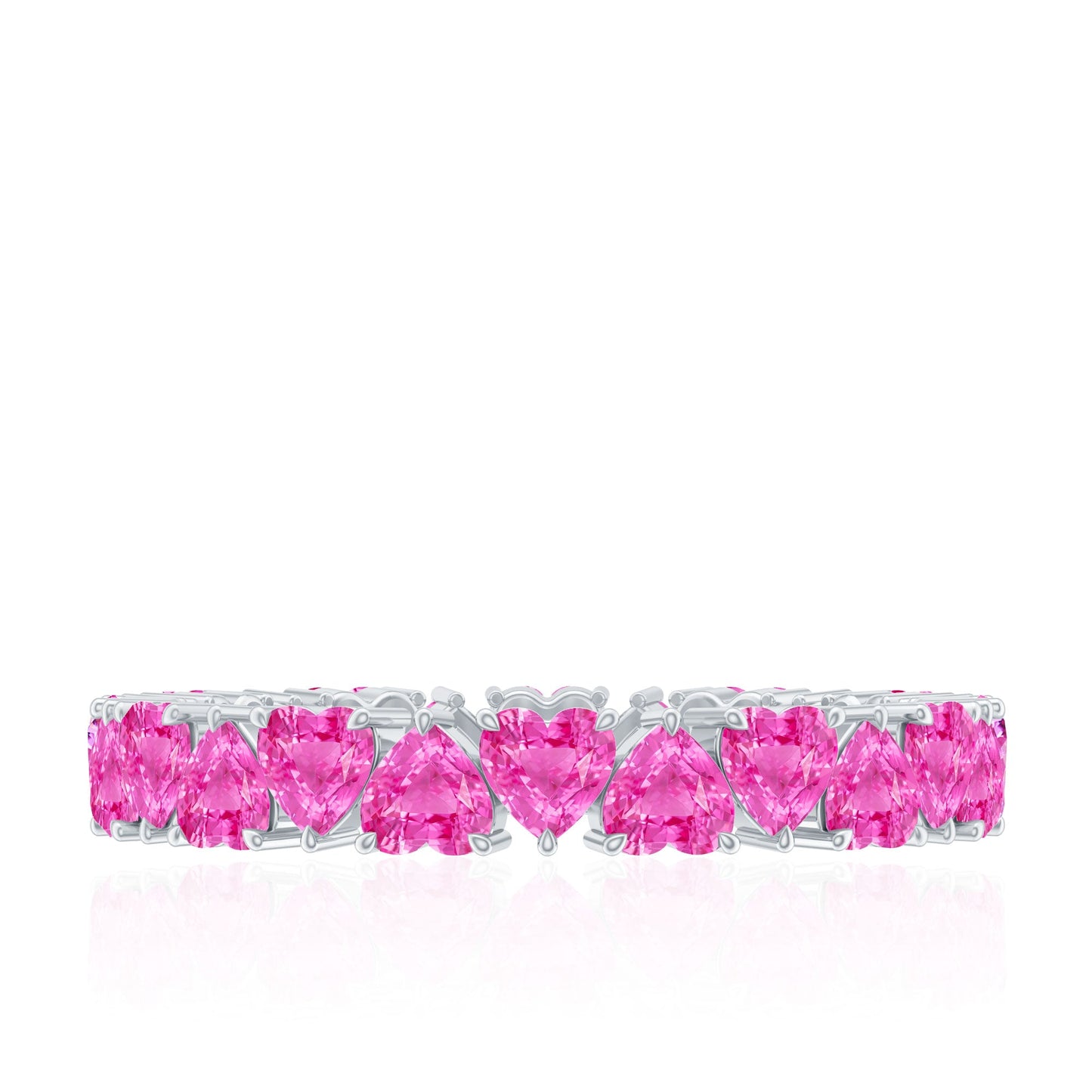 Heart Shape Lab Grown Pink Sapphire Eternity Ring in Claw Setting