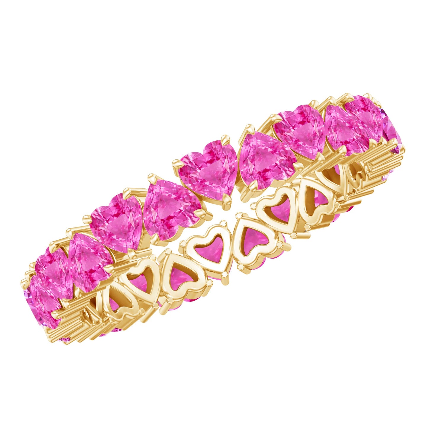 Heart Shape Lab Grown Pink Sapphire Eternity Ring in Claw Setting