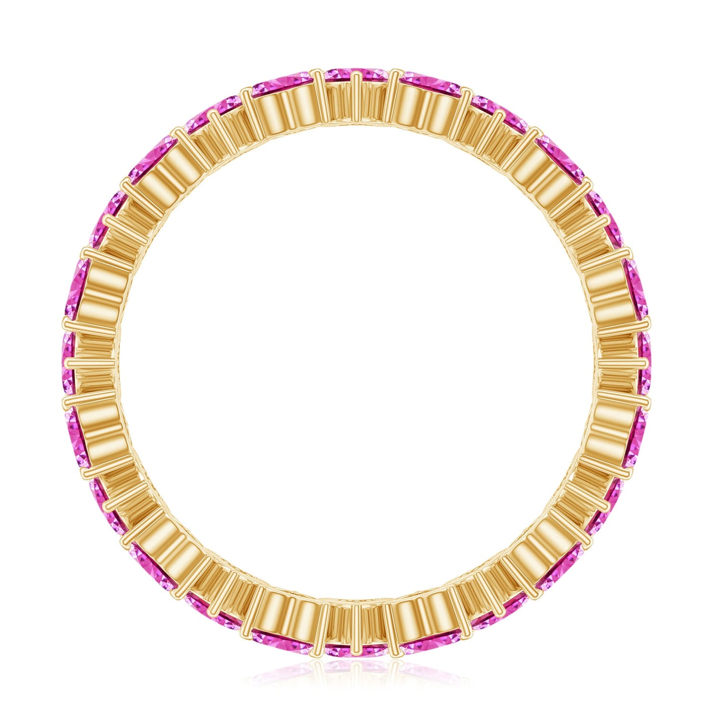 Heart Shape Lab Grown Pink Sapphire Eternity Ring in Claw Setting