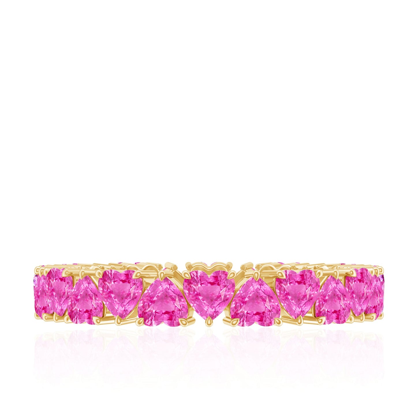 Heart Shape Lab Grown Pink Sapphire Eternity Ring in Claw Setting