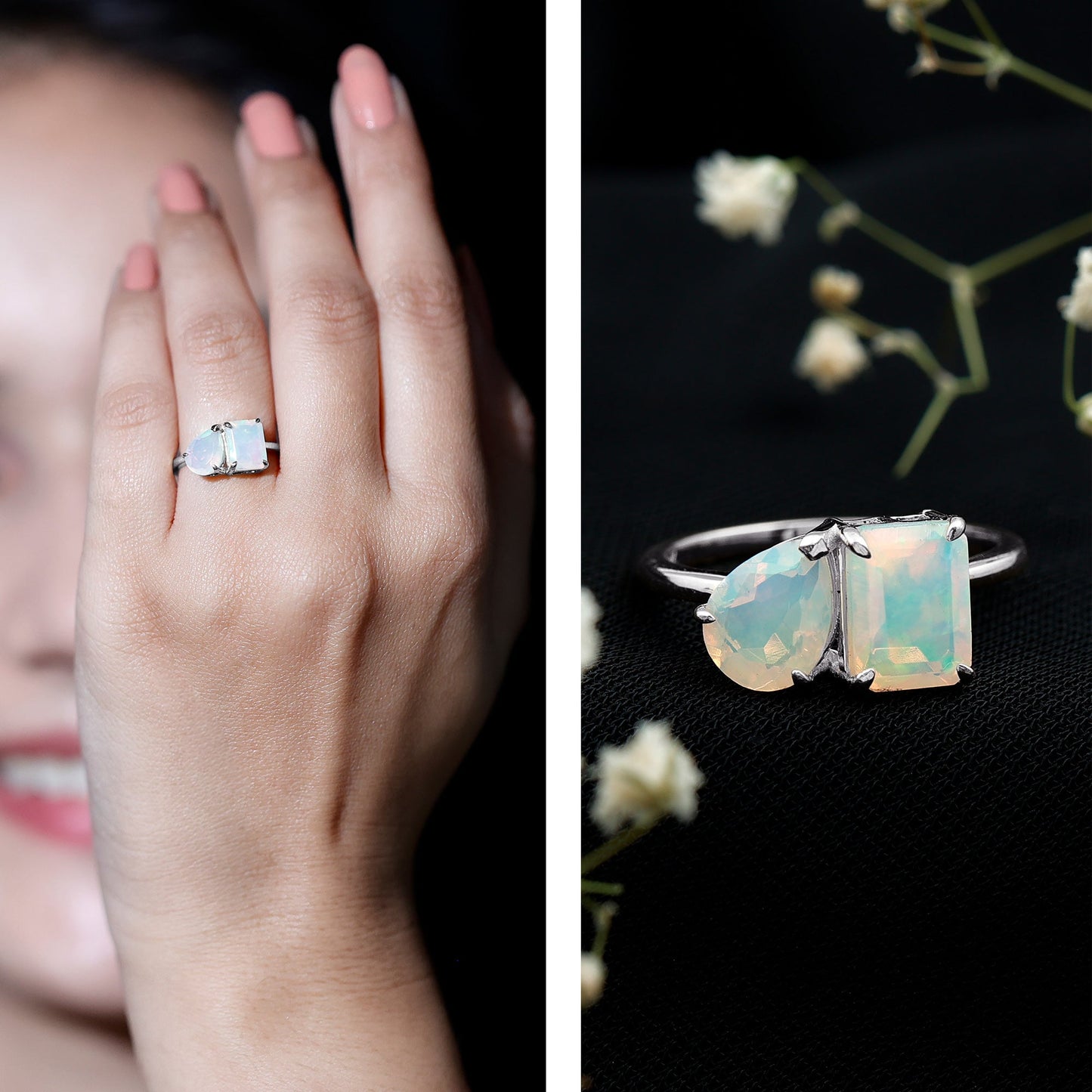 Natural Ethiopian Opal Toi Et Moi Ring