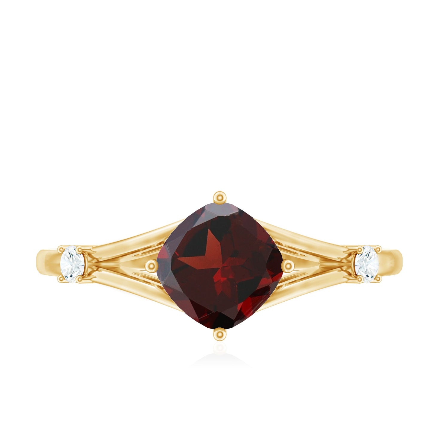Genuine 8mm Garnet Diamond Cushion Cut Engagement Ring with Split Shank