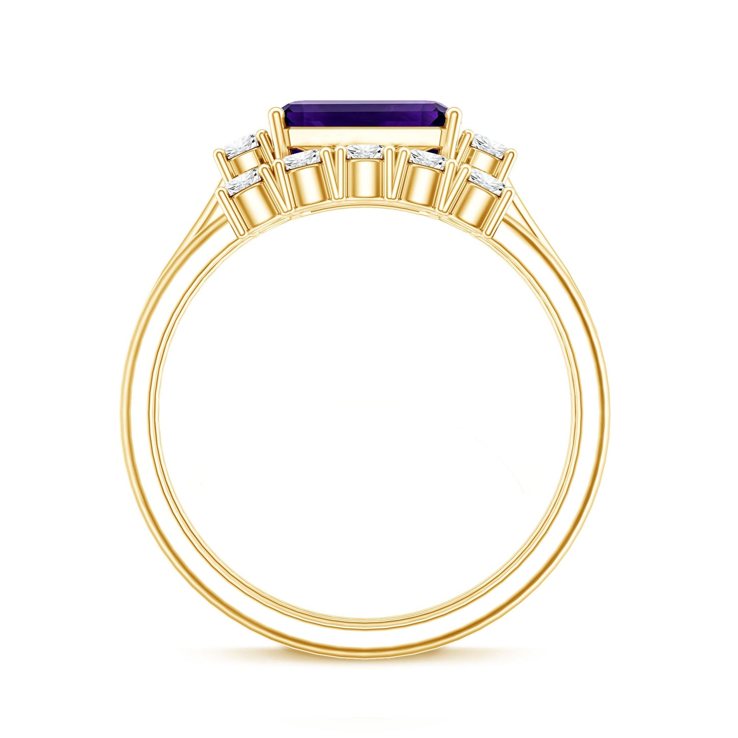 Octagon Cut Amethyst Contemporary Wedding Ring Set with Diamond
