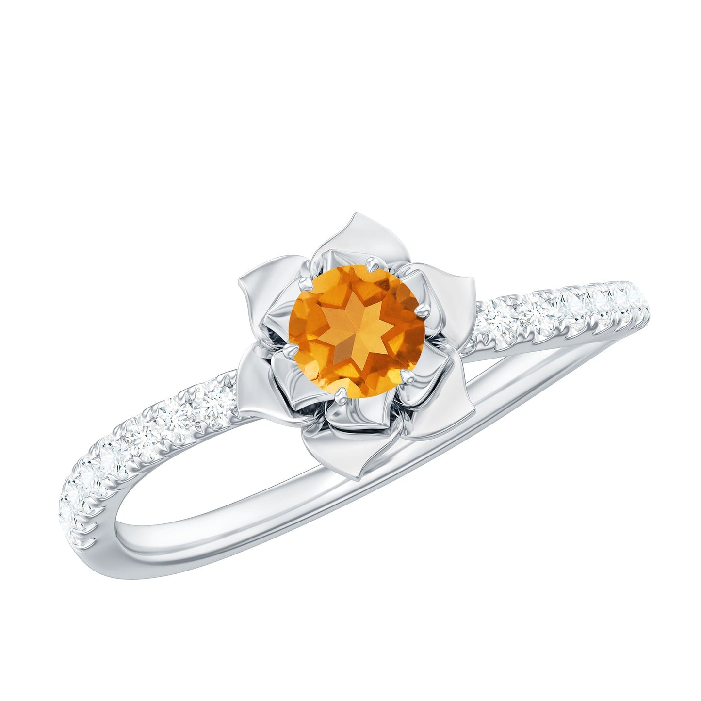 Certified Real Citrine Flower Engagement Ring with Diamond