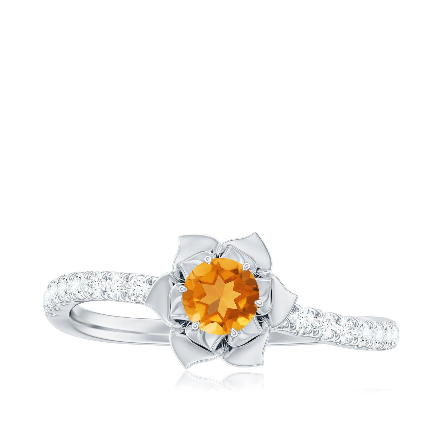 Certified Real Citrine Flower Engagement Ring with Diamond