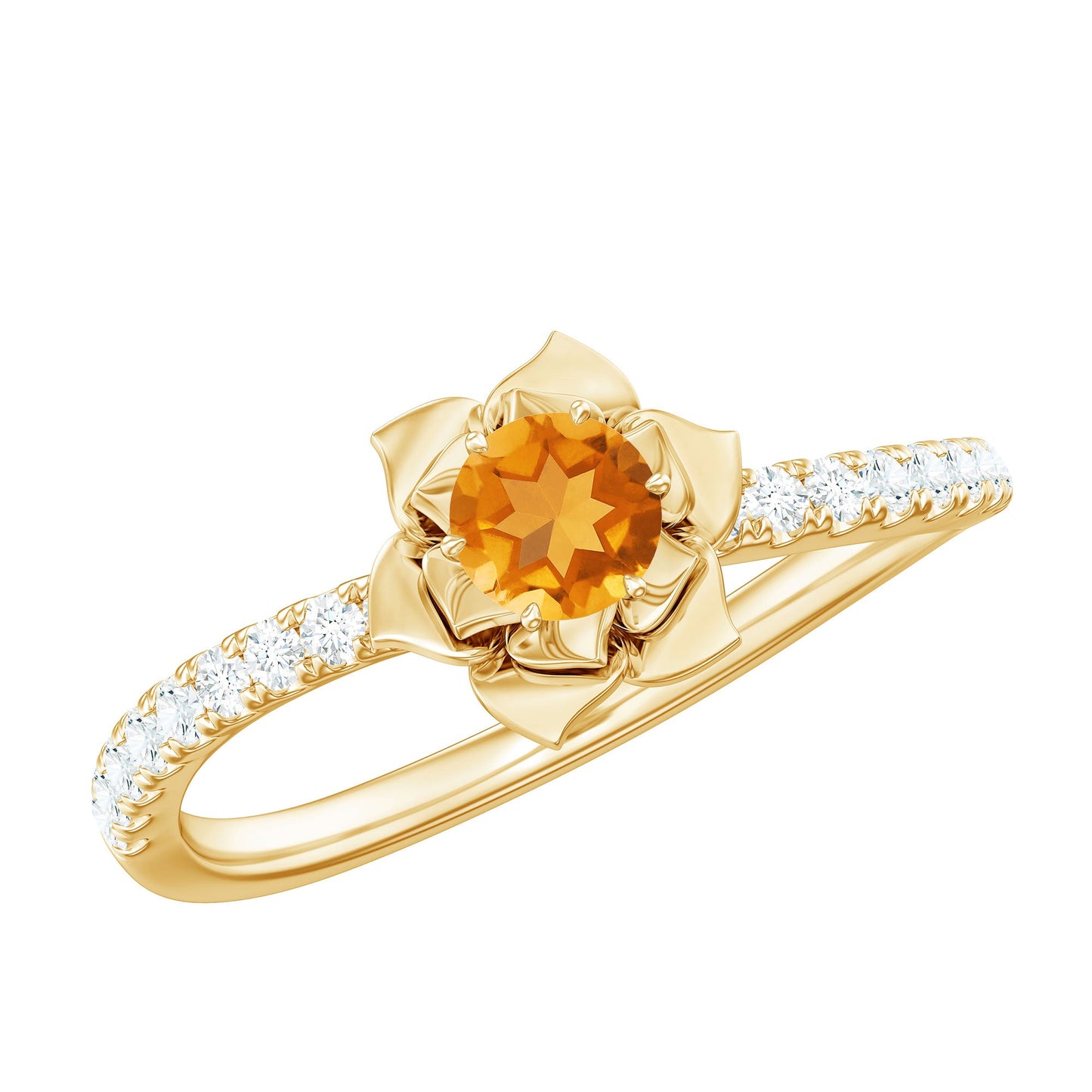 Certified Real Citrine Flower Engagement Ring with Diamond
