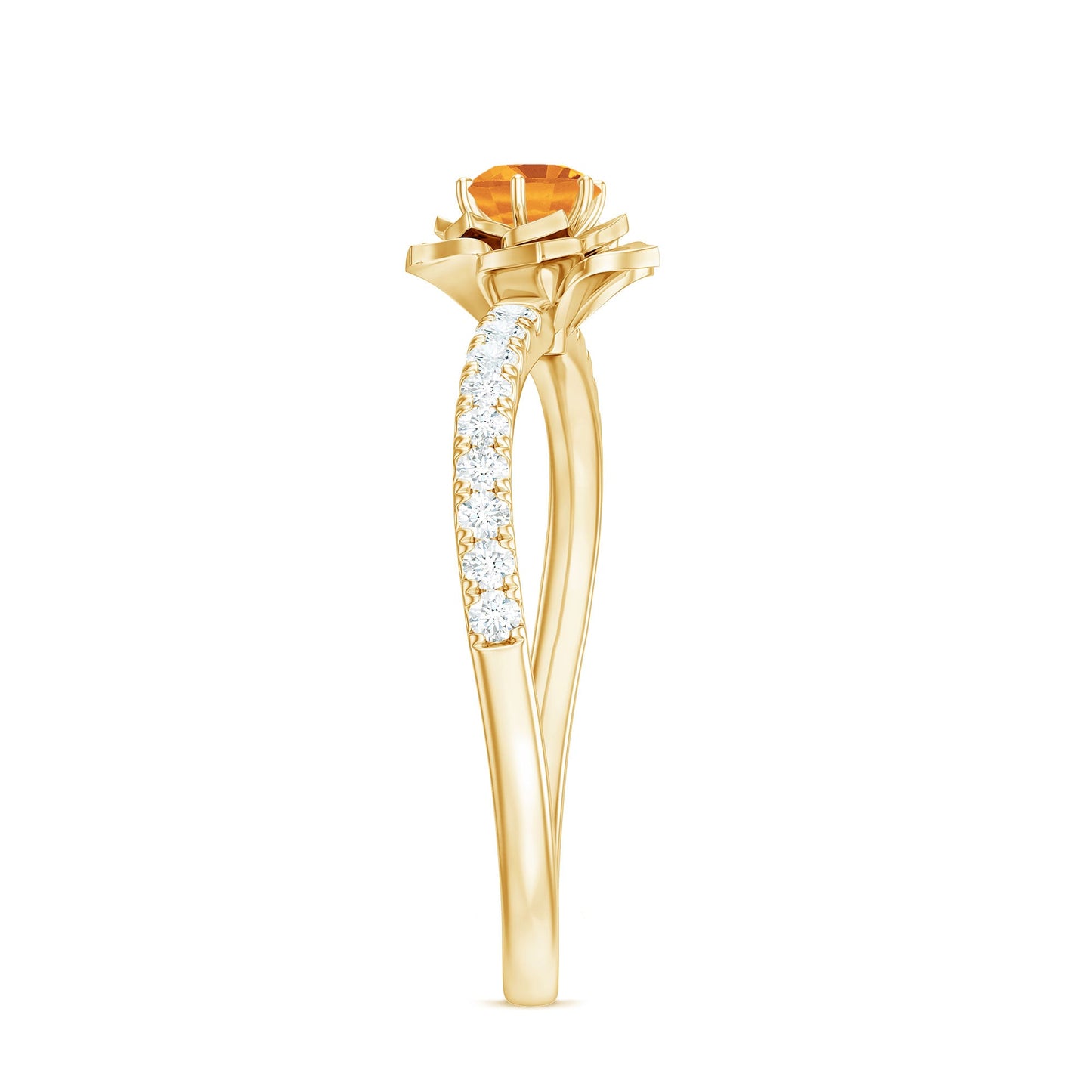 Certified Real Citrine Flower Engagement Ring with Diamond