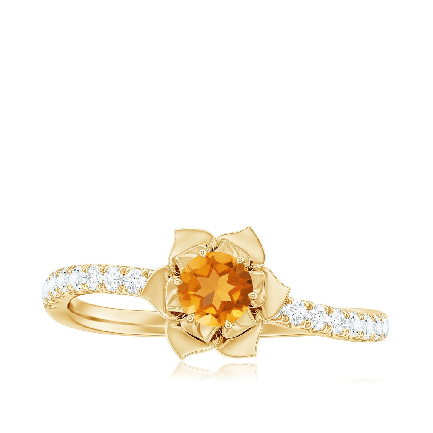 Certified Real Citrine Flower Engagement Ring with Diamond