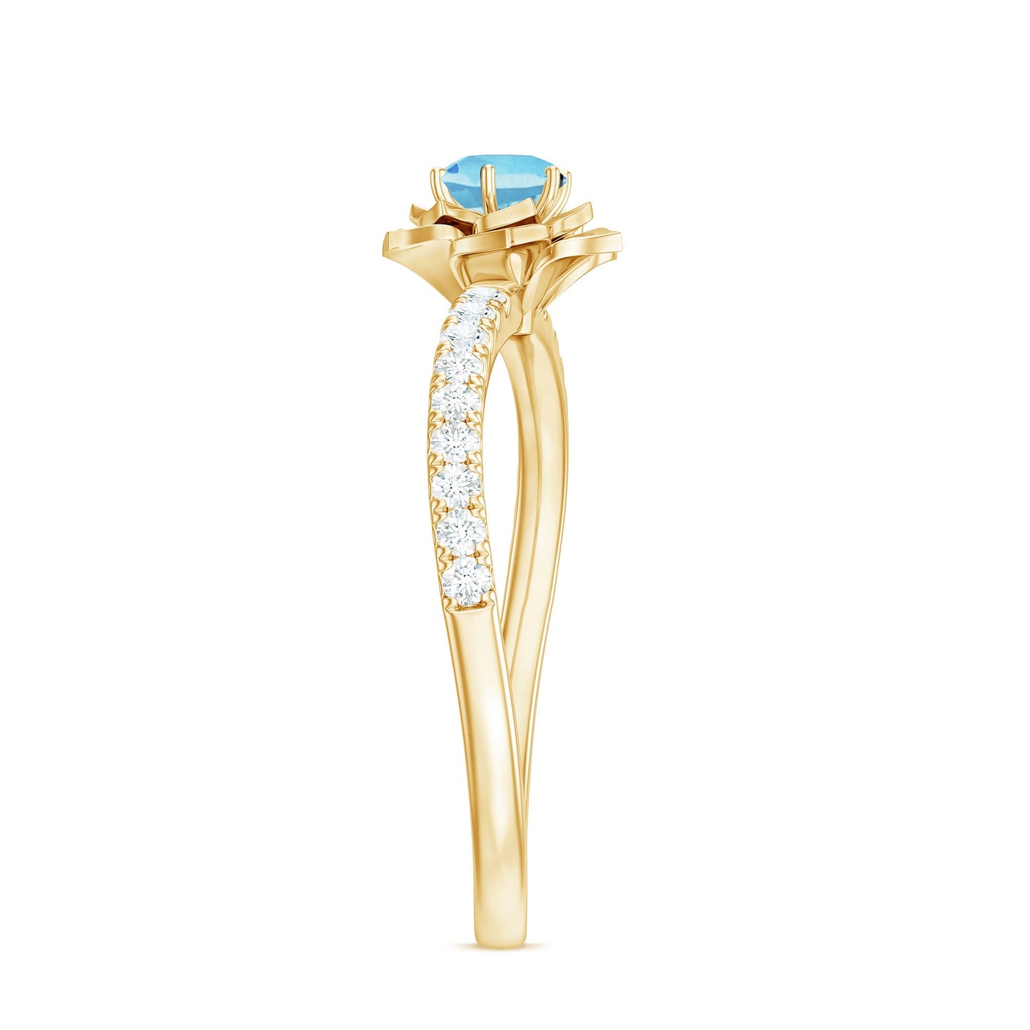 Floral Inspired Aquamarine Rose Engagement Ring with Diamond