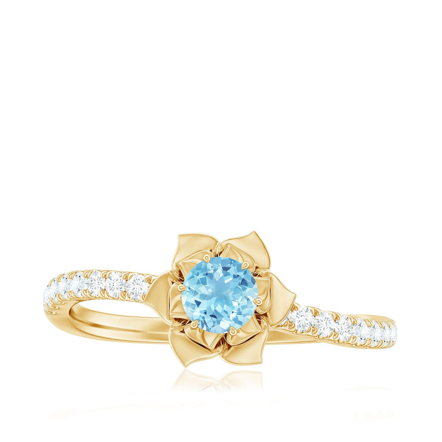 Floral Inspired Aquamarine Rose Engagement Ring with Diamond