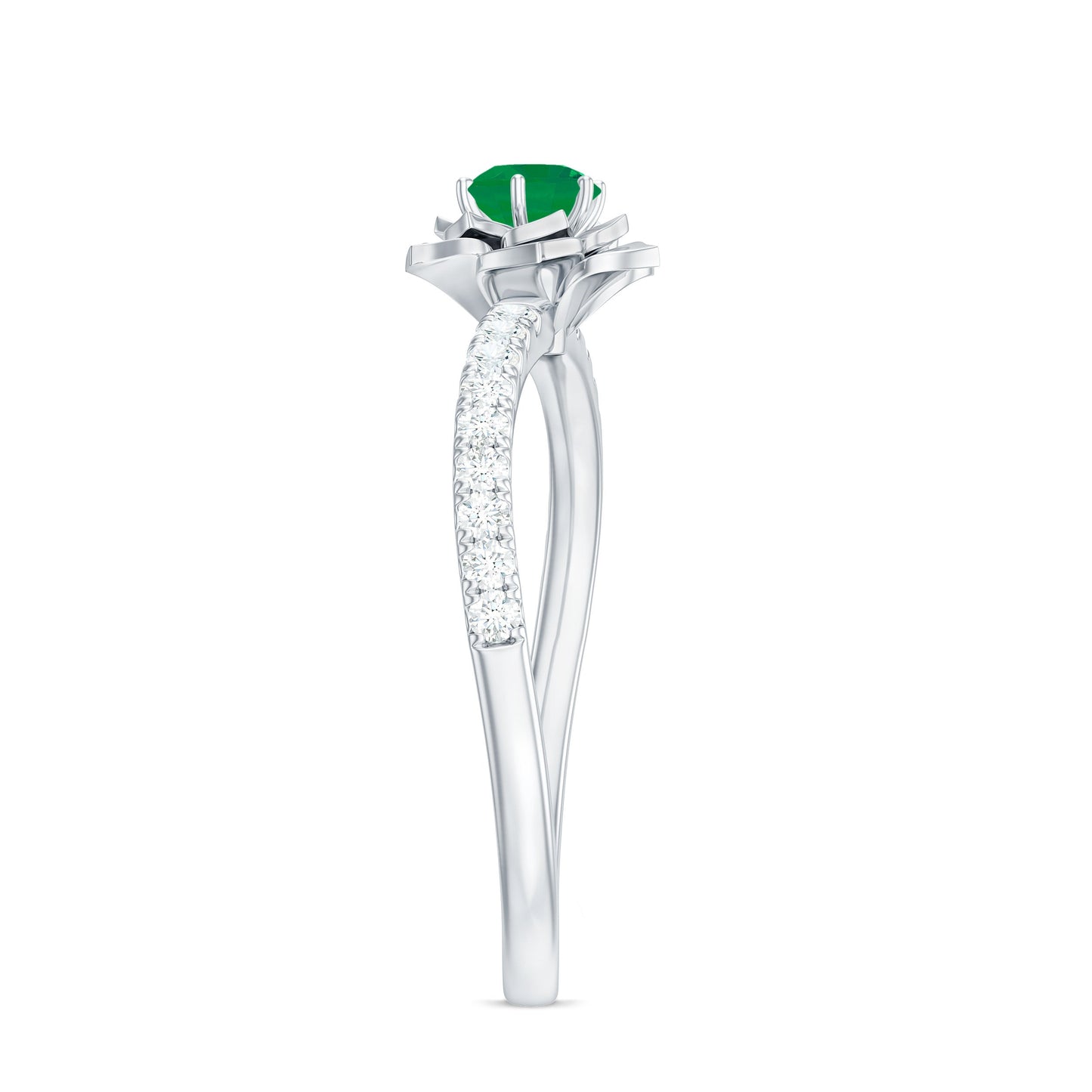 Genuine Emerald Flower Engagement Ring with Diamond