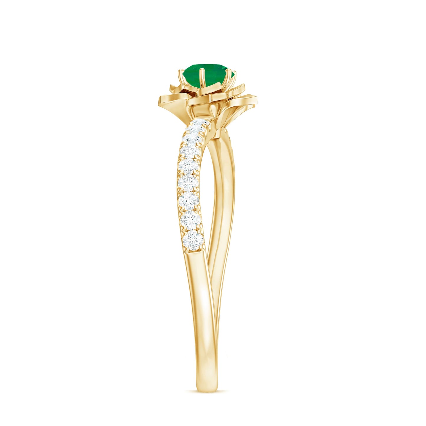 Genuine Emerald Flower Engagement Ring with Diamond