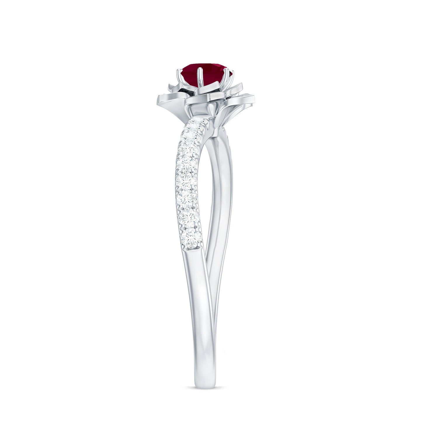 Natural 0.6 Carat Ruby Flower Engagement Ring with Diamond
