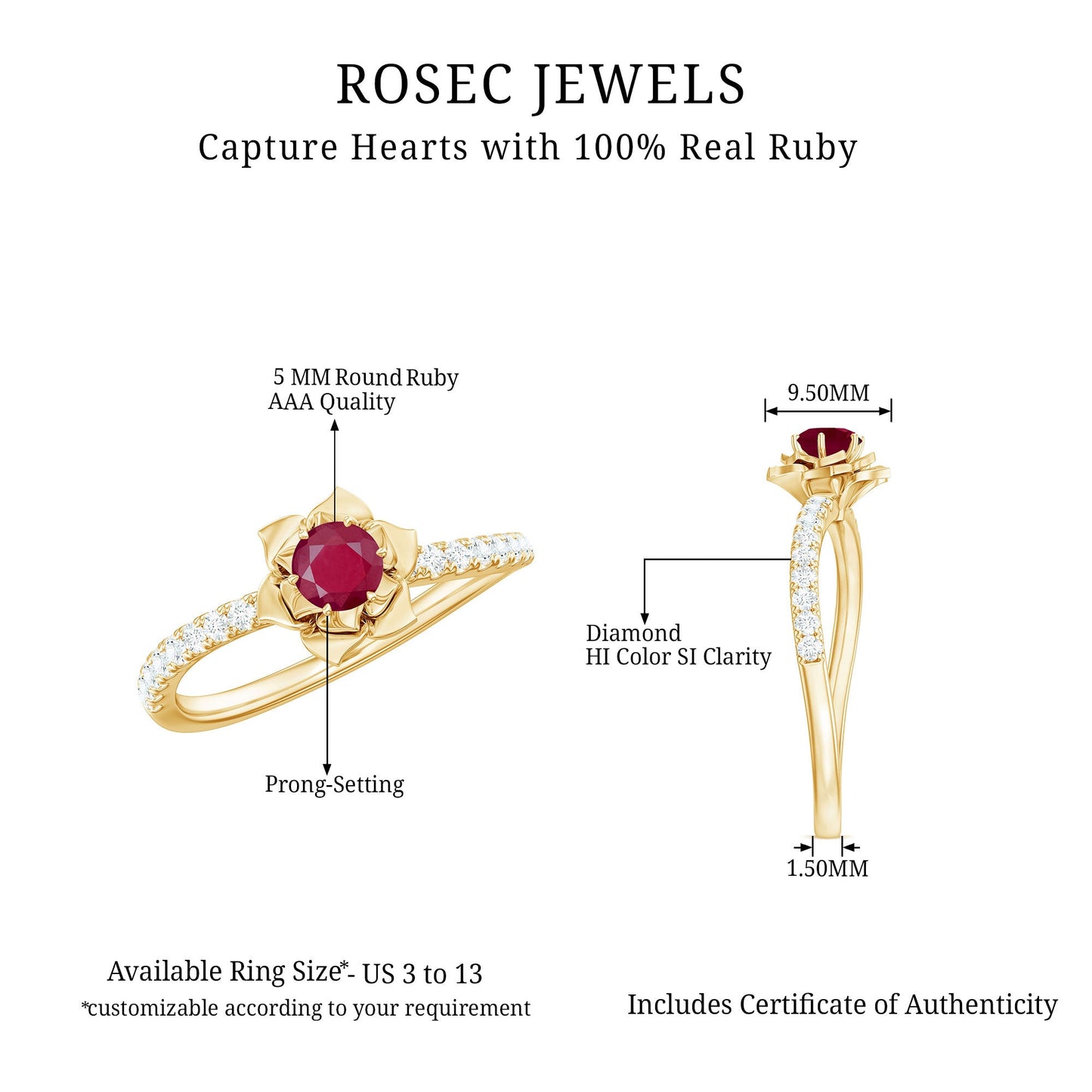 Natural 0.6 Carat Ruby Flower Engagement Ring with Diamond