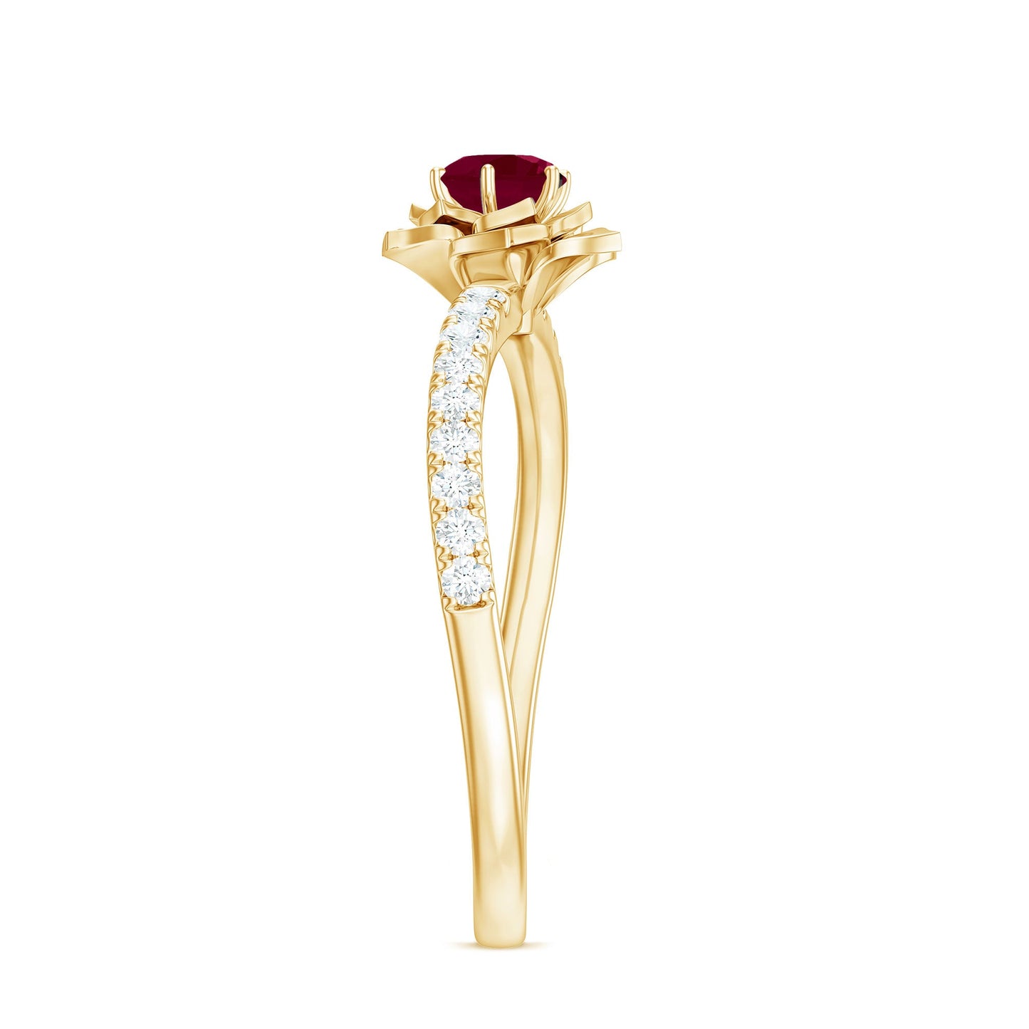 Natural 0.6 Carat Ruby Flower Engagement Ring with Diamond