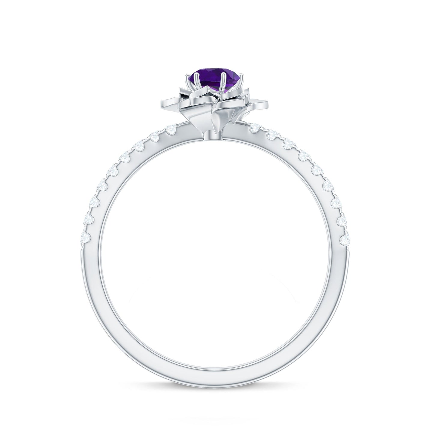 Floral Inspired Amethyst Rose Engagement Ring with Diamond