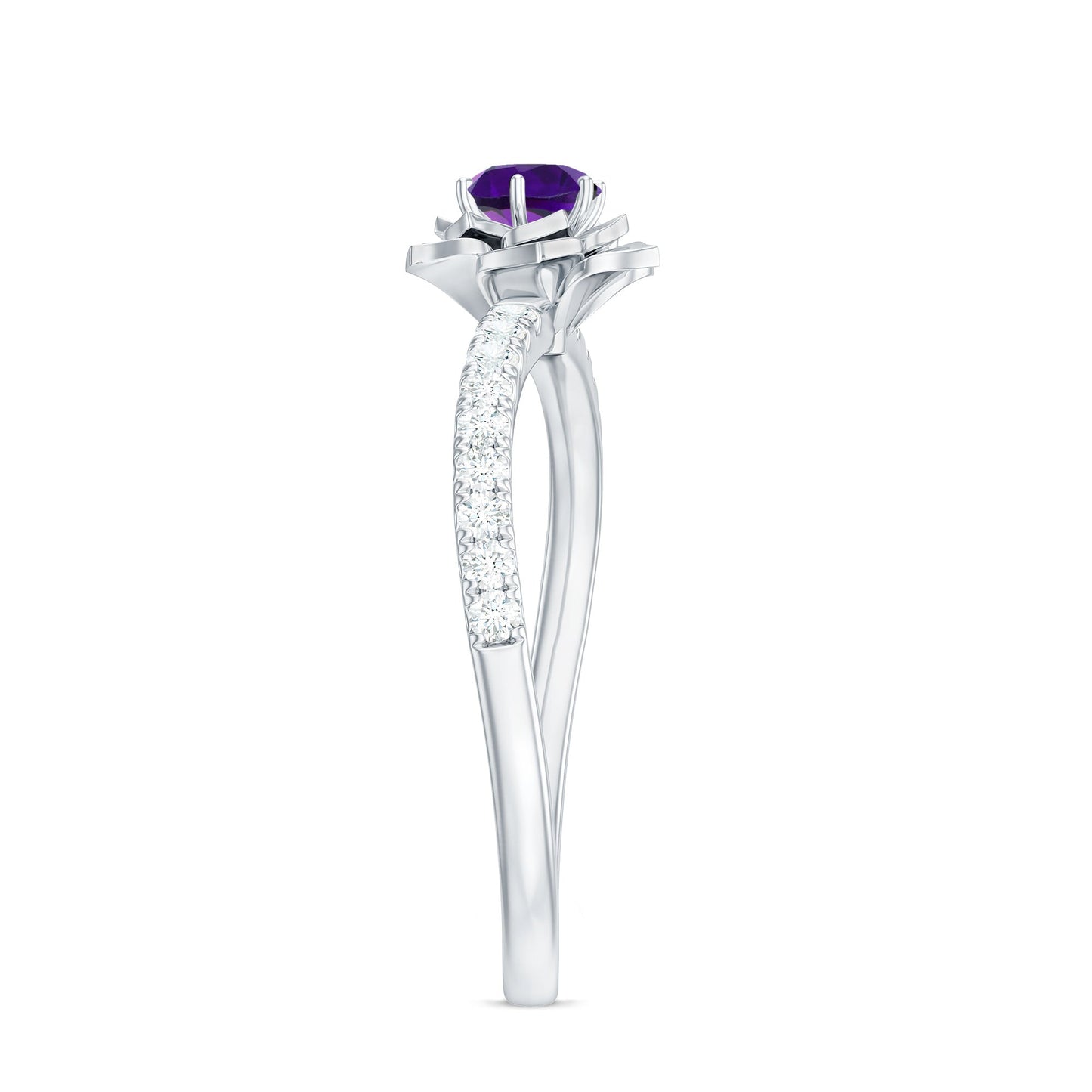 Floral Inspired Amethyst Rose Engagement Ring with Diamond