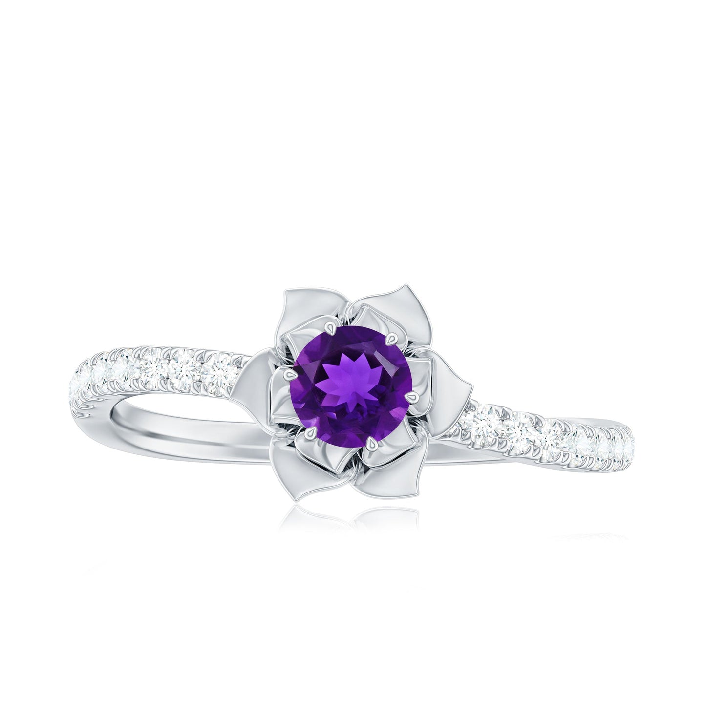 Floral Inspired Amethyst Rose Engagement Ring with Diamond