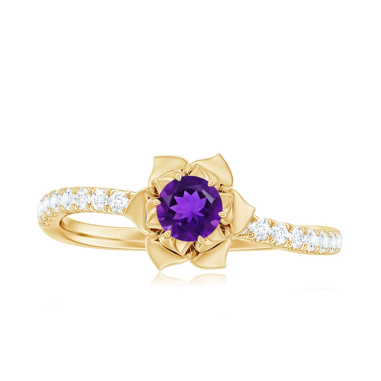 Floral Inspired Amethyst Rose Engagement Ring with Diamond