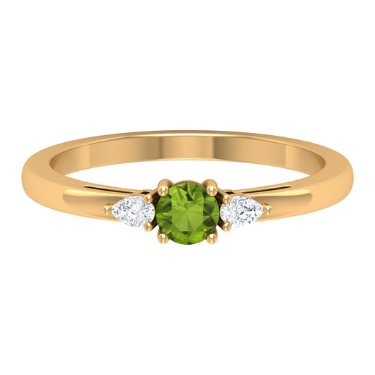 1/4 CT Peridot and Diamond Three Stone Promise Ring