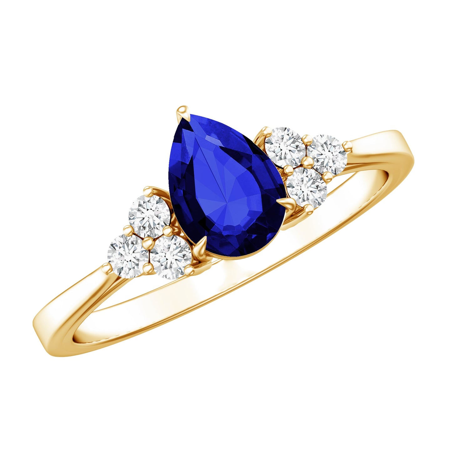 6X8 MM lab Blue Sapphire Teardrop Engagement Ring with Diamond Trio