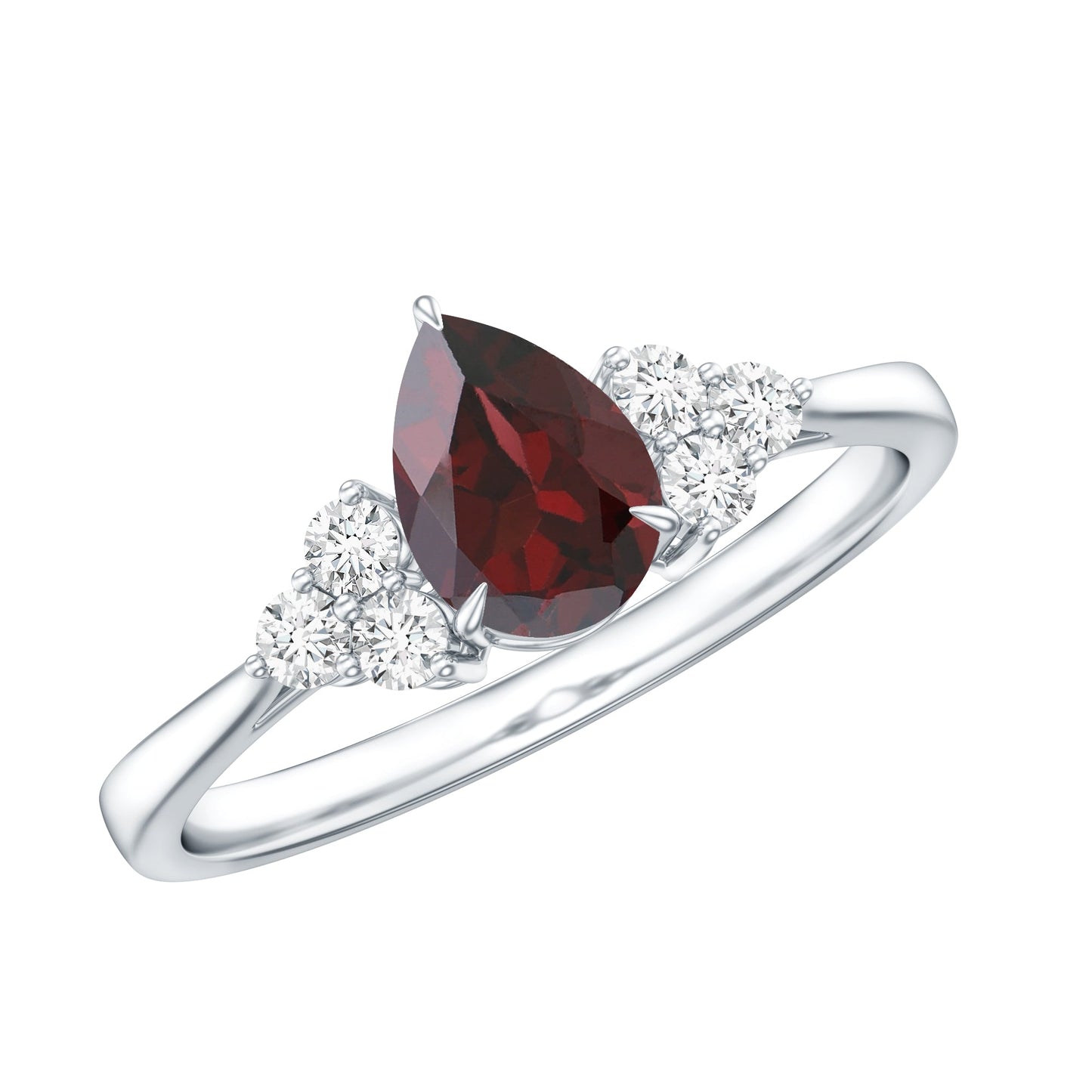 Natural 5X7mm Pear Shape Garnet Engagement Ring with Diamond