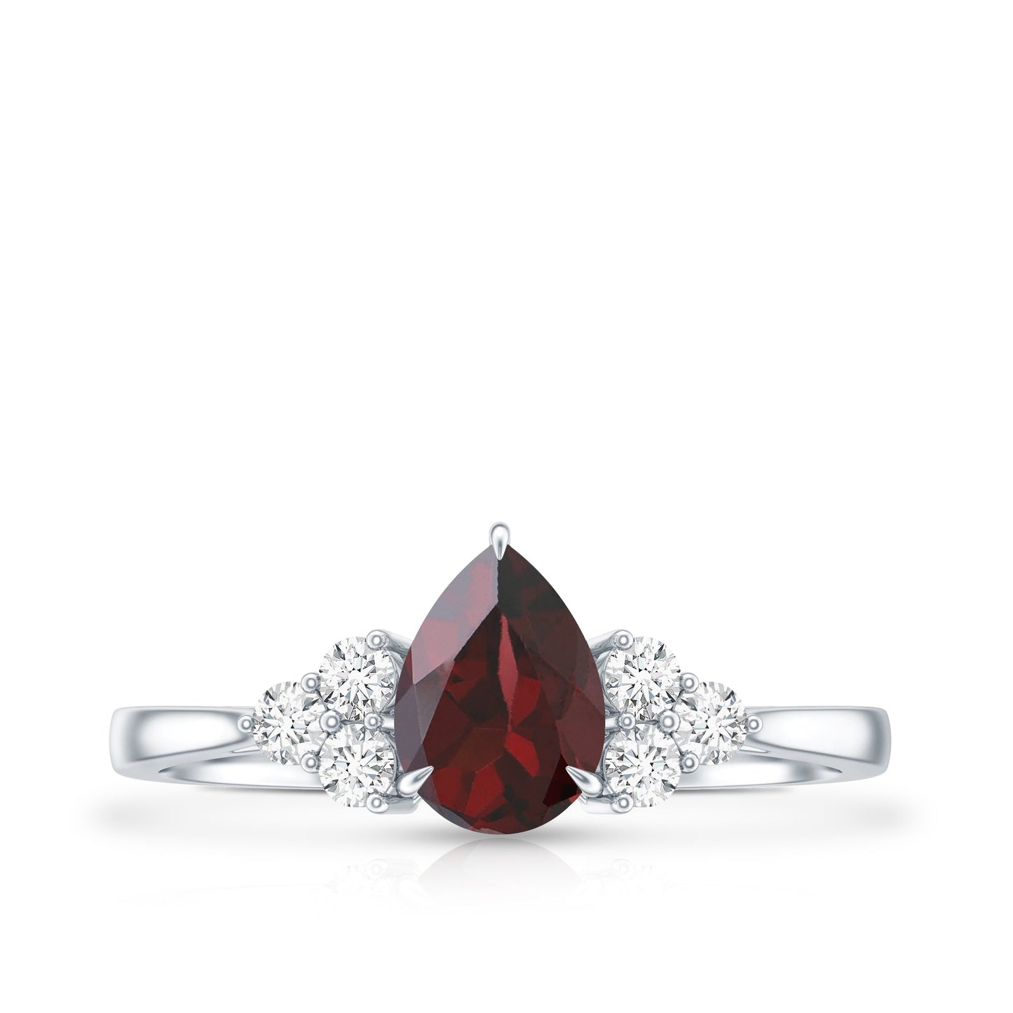 Natural 5X7mm Pear Shape Garnet Engagement Ring with Diamond