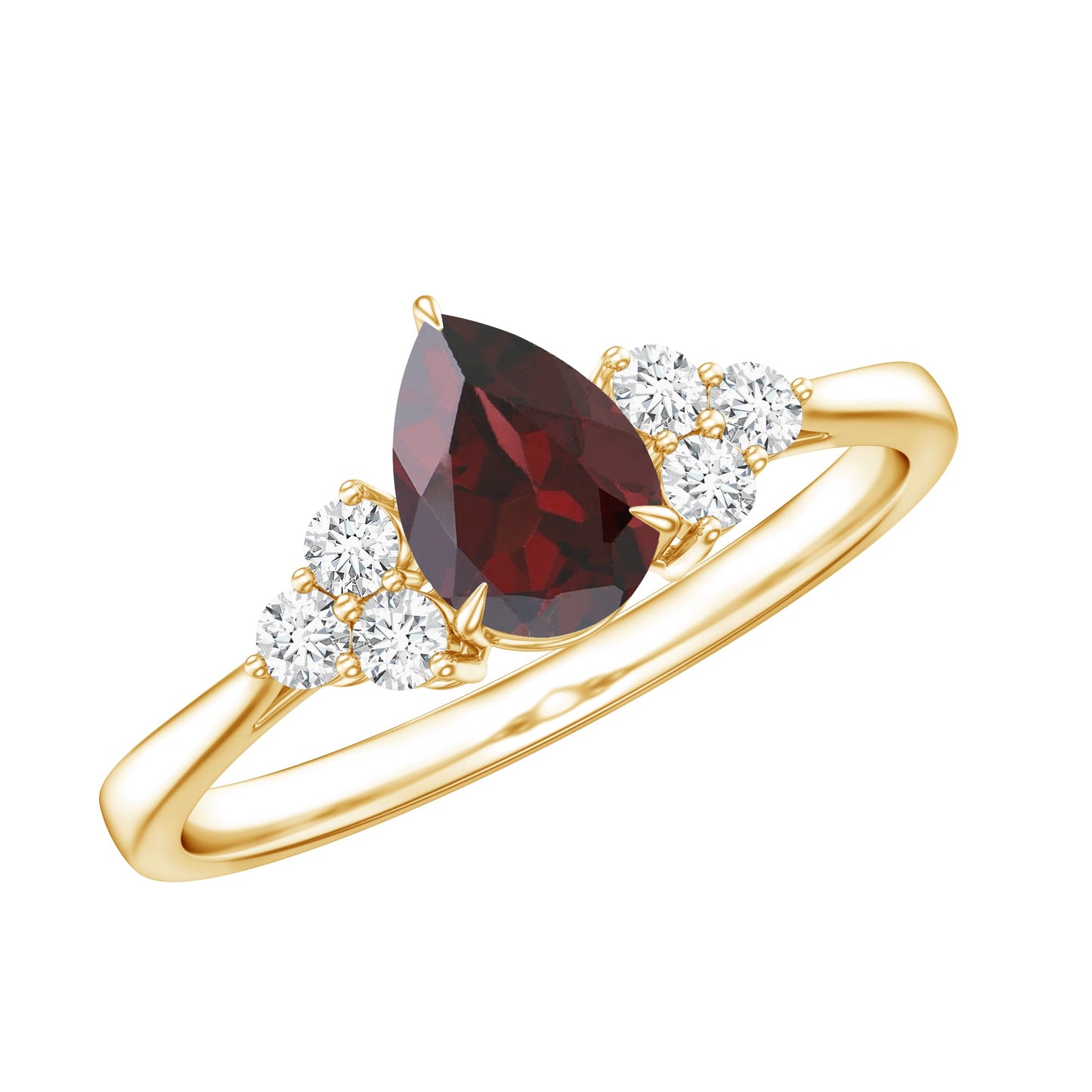 Natural 5X7mm Pear Shape Garnet Engagement Ring with Diamond