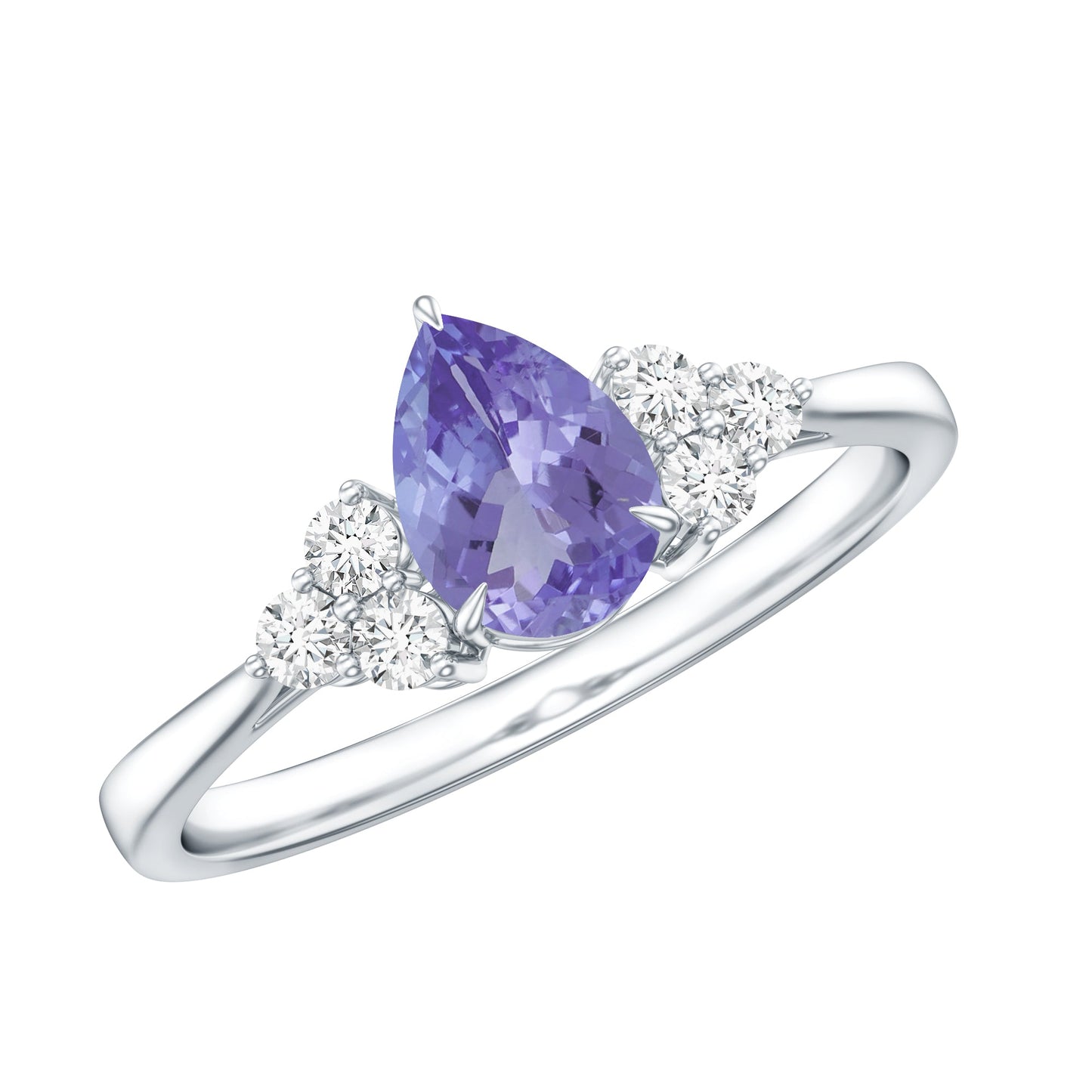 Pear Shaped Tanzanite Solitaire Ring with Diamond Trio