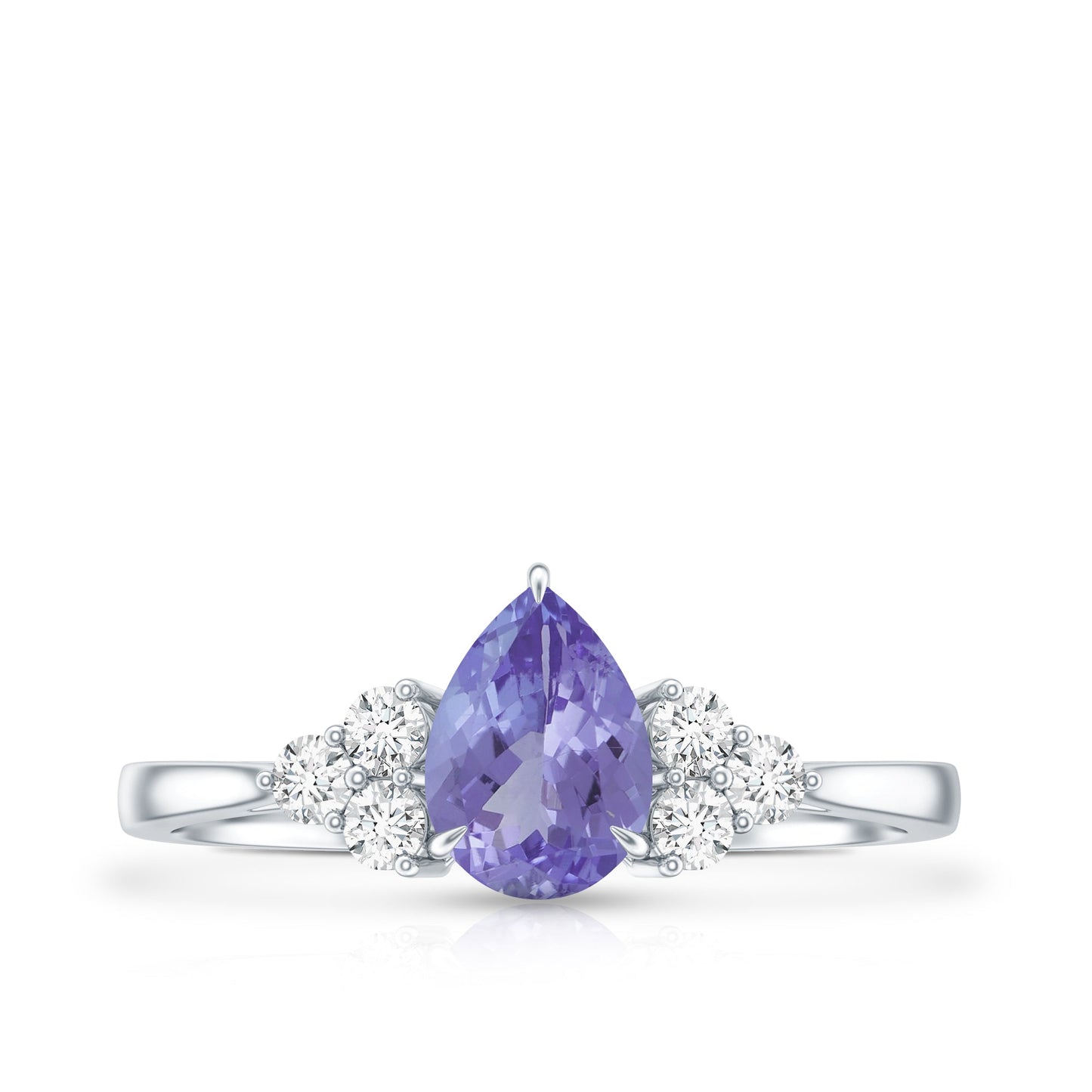 Pear Shaped Tanzanite Solitaire Ring with Diamond Trio