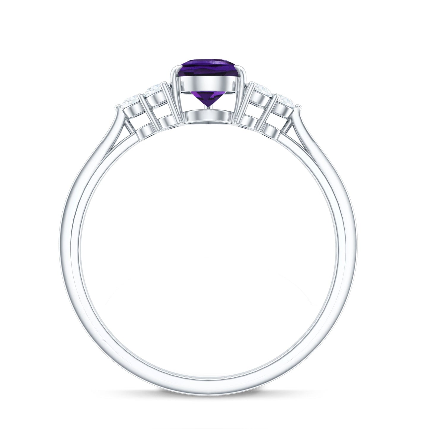 Pear Amethyst Solitaire Ring with Diamond Trio