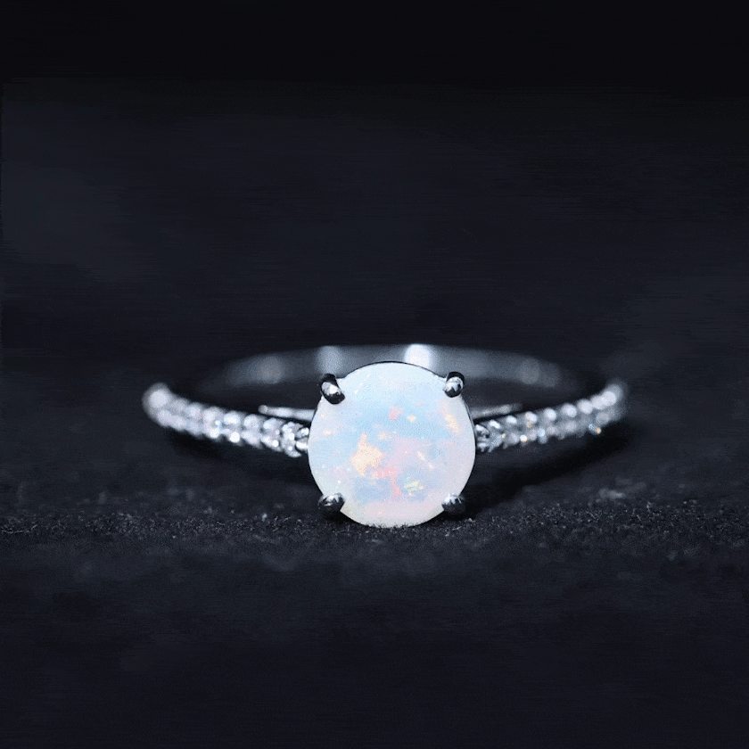 Real 8mm Ethiopian Opal Diamond Engagement Ring with Certificate
