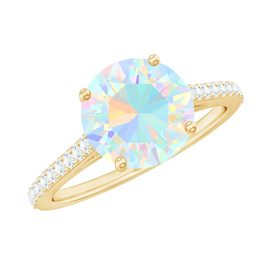 Real 8mm Ethiopian Opal Diamond Engagement Ring with Certificate