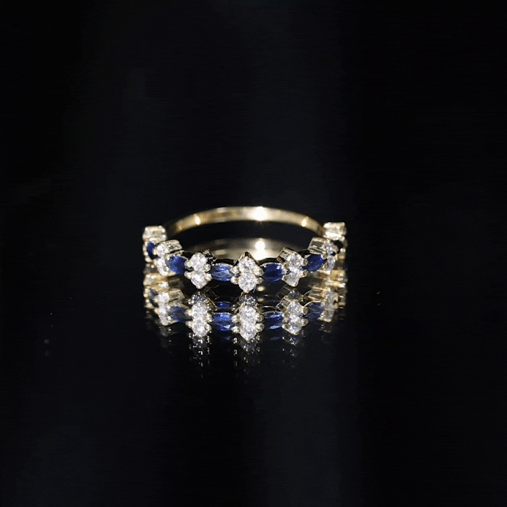 Classic Blue Sapphire and Diamond Half Eternity Ring