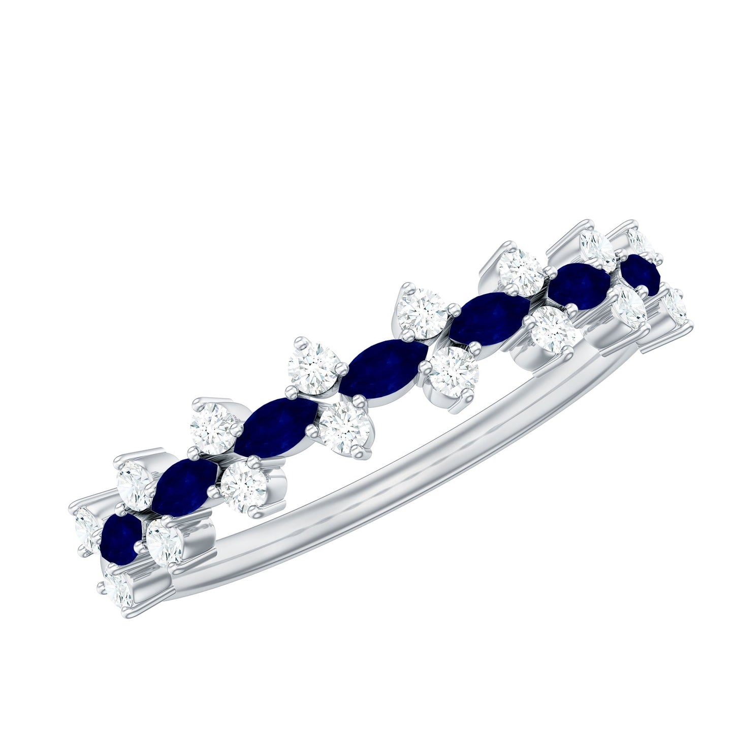 Classic Blue Sapphire and Diamond Half Eternity Ring
