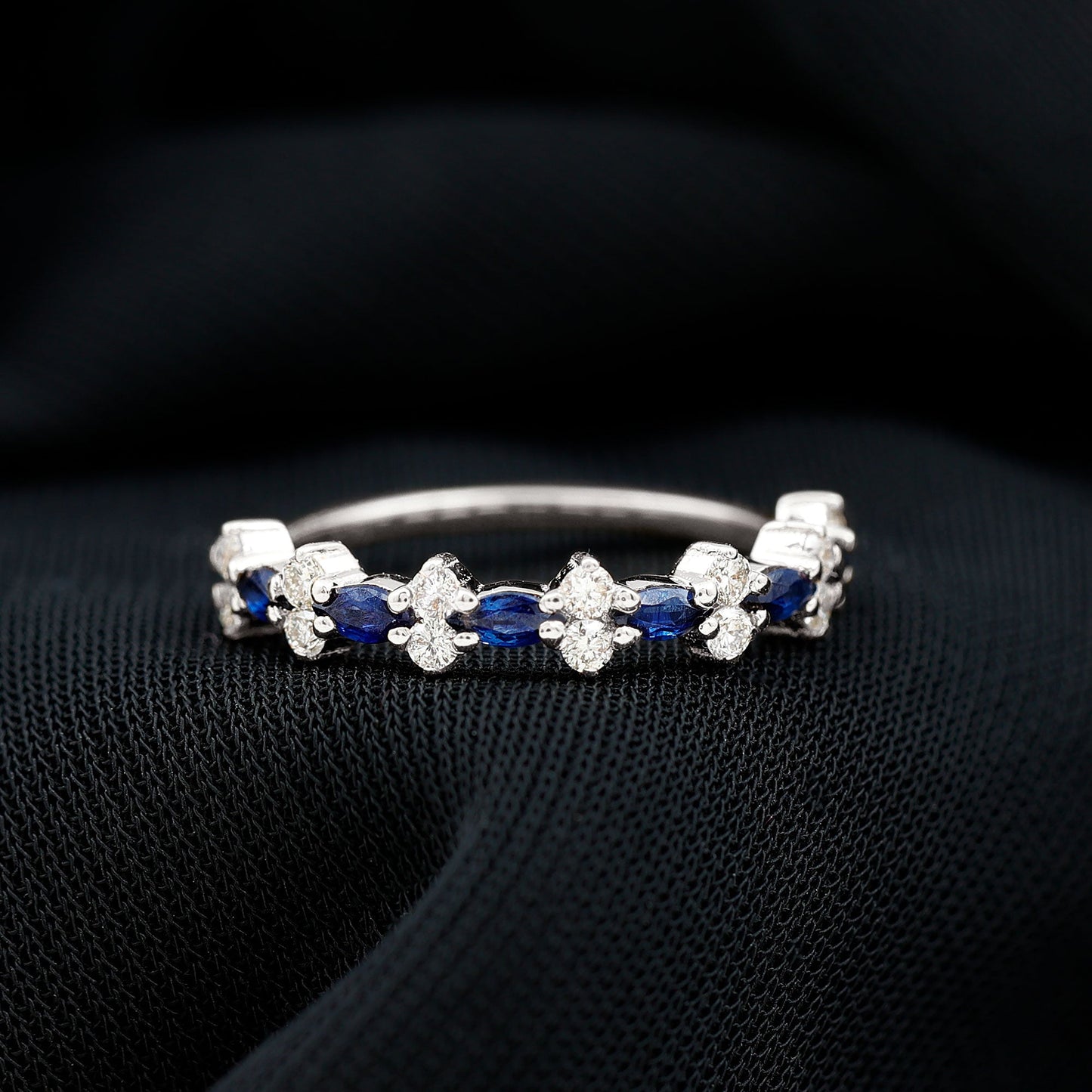 Classic Blue Sapphire and Diamond Half Eternity Ring