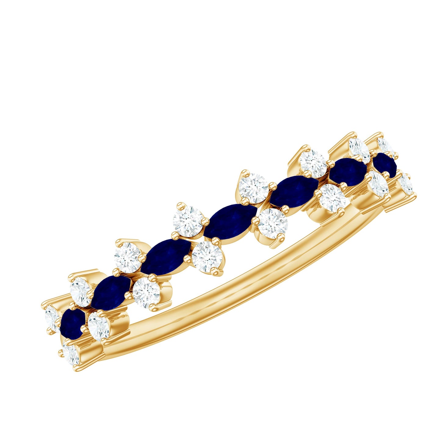 Classic Blue Sapphire and Diamond Half Eternity Ring