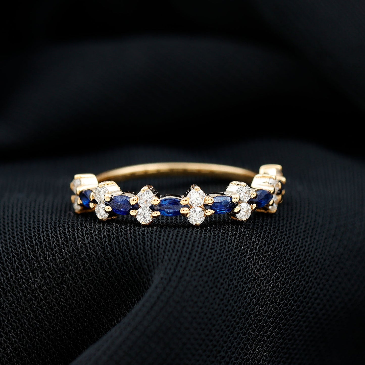 Classic Blue Sapphire and Diamond Half Eternity Ring