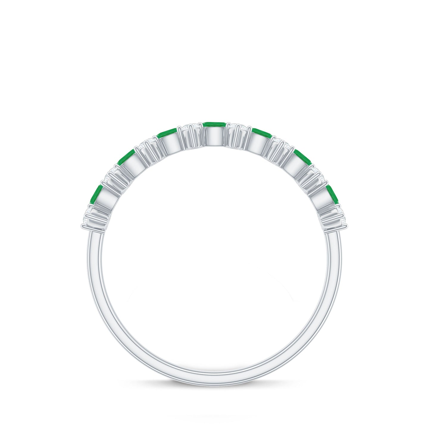 Genuine Emerald and Diamond Half Eternity Ring for Women