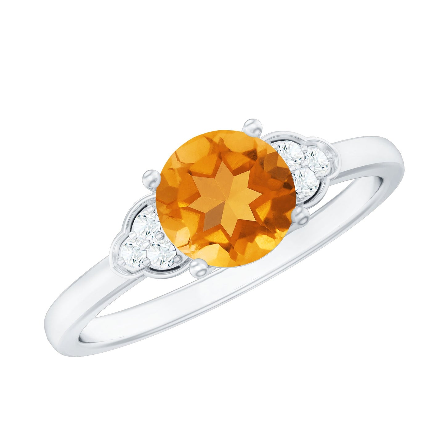 Natural 7mm Citrine Engagement Ring with Diamond Trio