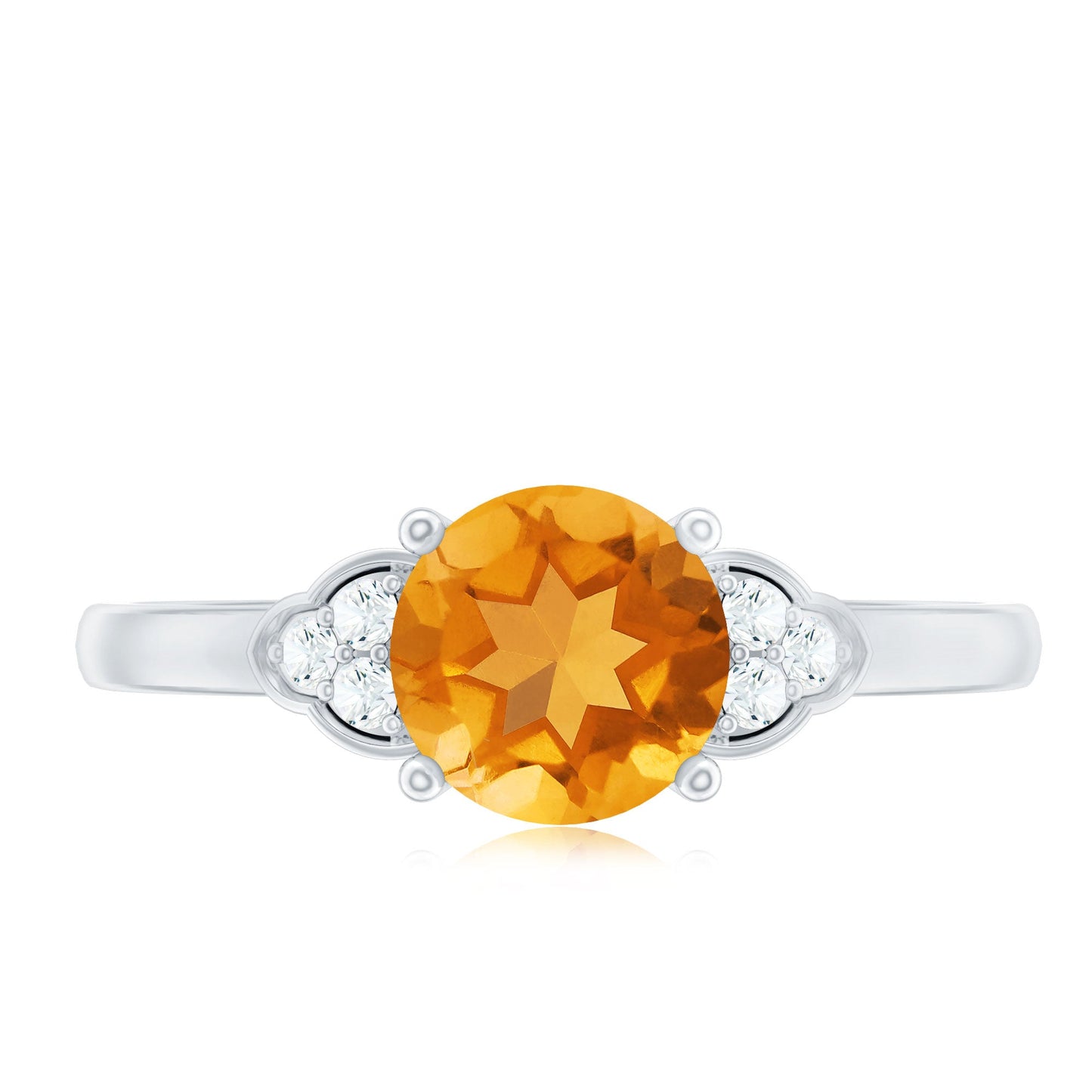 Natural 7mm Citrine Engagement Ring with Diamond Trio
