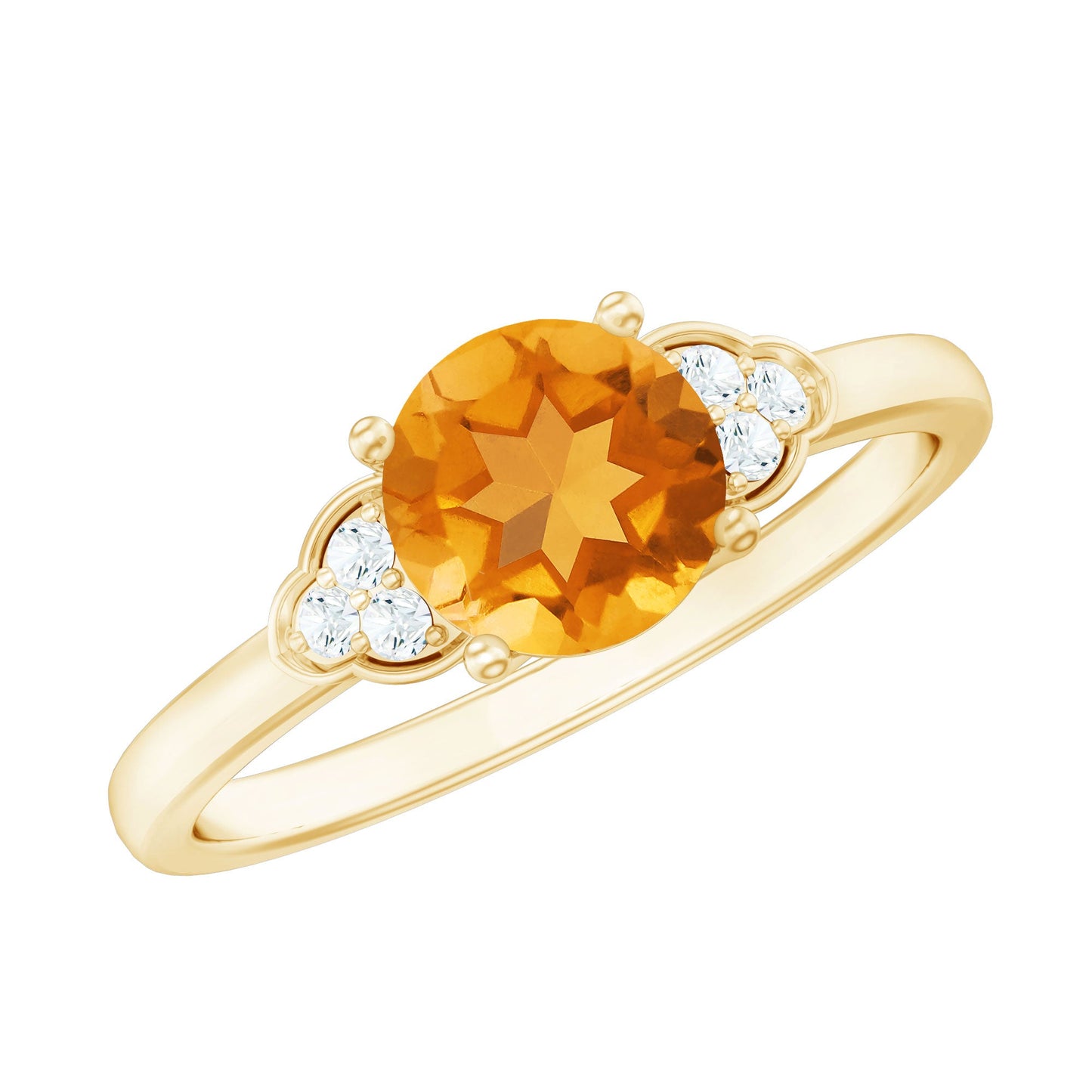 Natural 7mm Citrine Engagement Ring with Diamond Trio