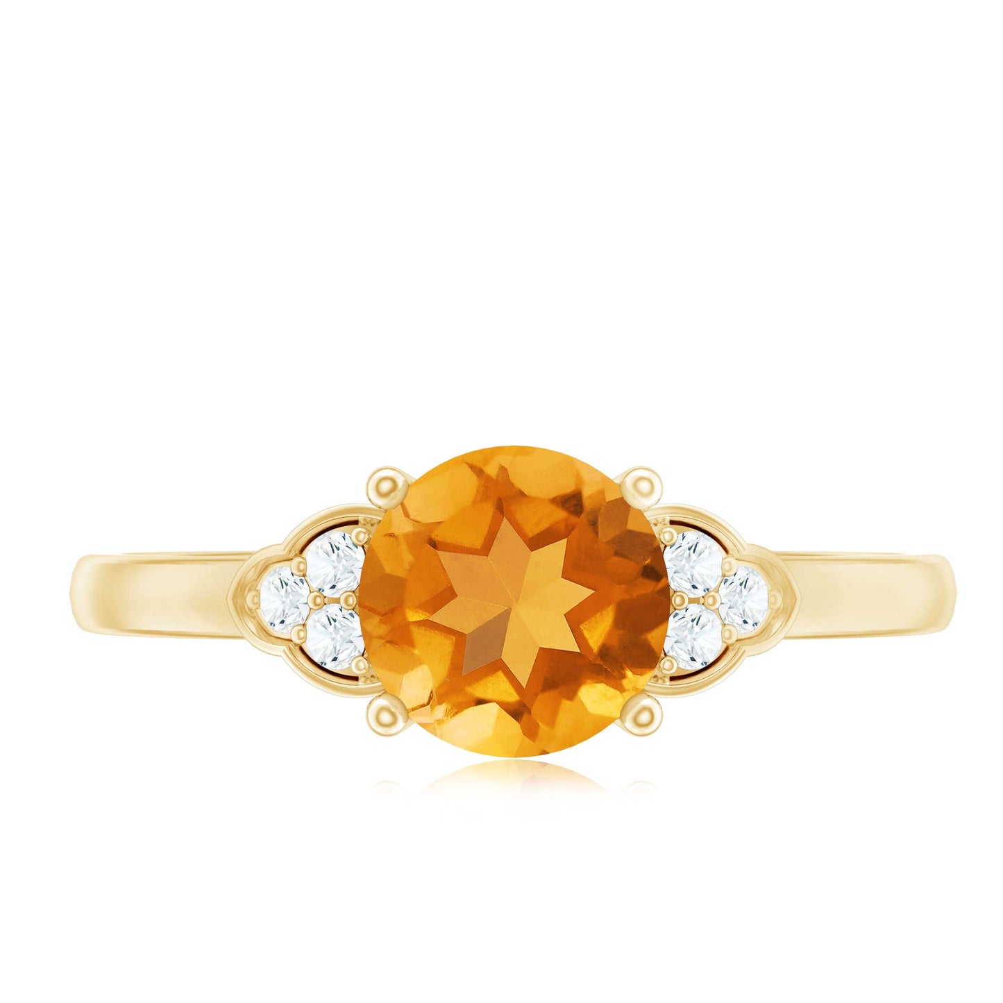 Natural 7mm Citrine Engagement Ring with Diamond Trio