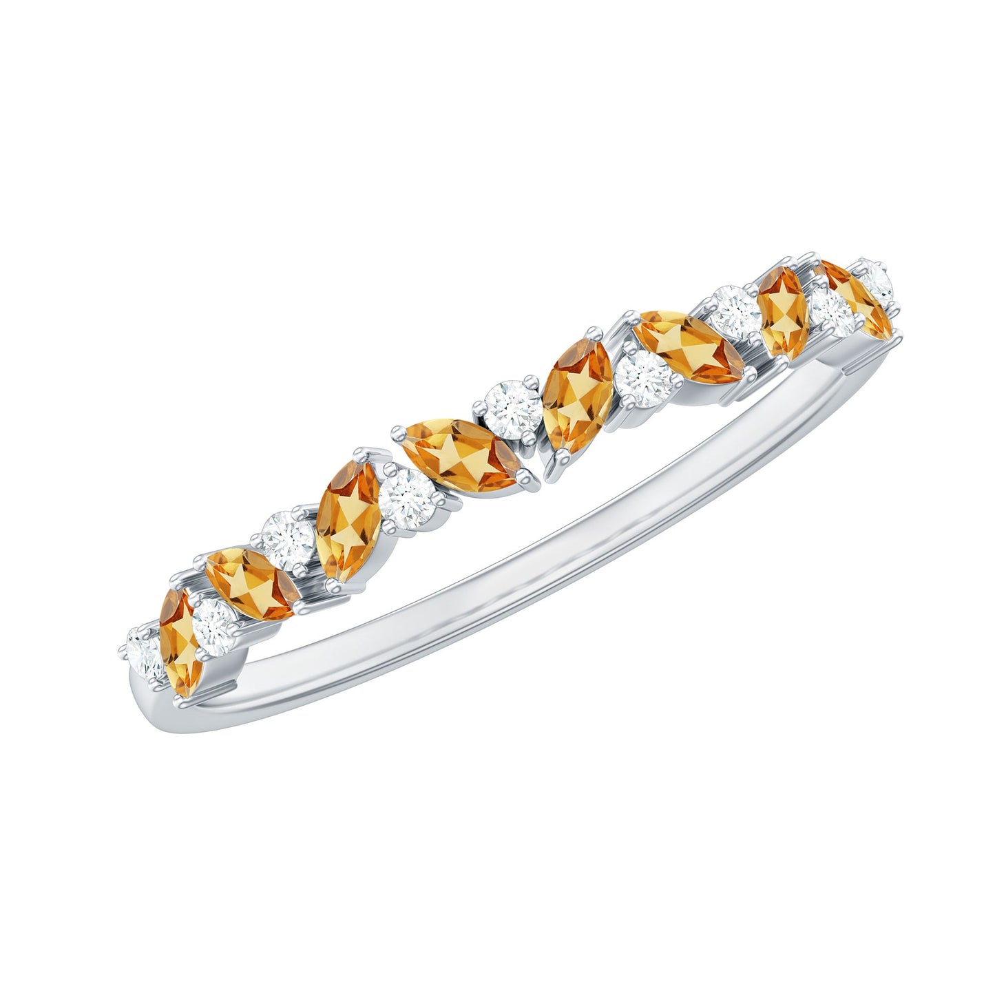 Genuine Marquise Citrine Half Eternity Ring with Diamond