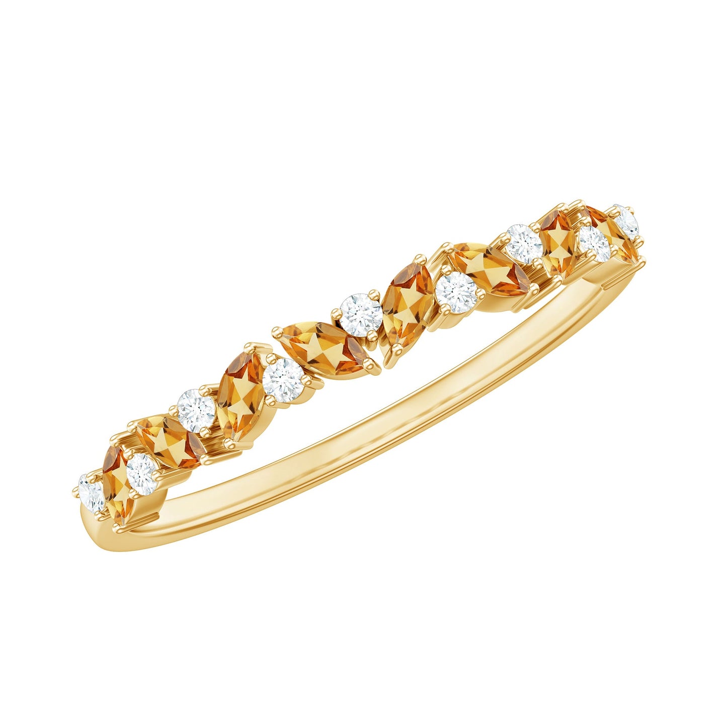 Genuine Marquise Citrine Half Eternity Ring with Diamond
