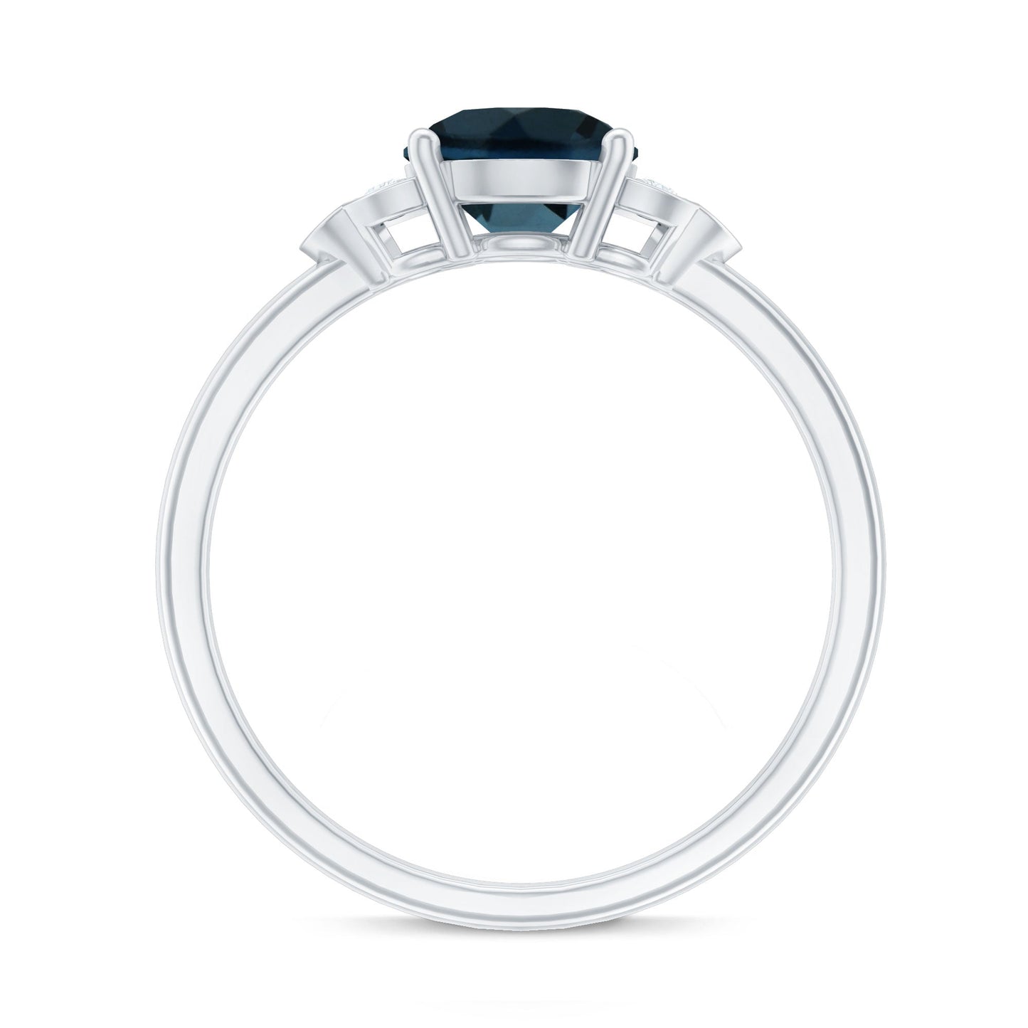 7 mm London Blue Topaz Solitaire Engagement Ring with Diamond Trio