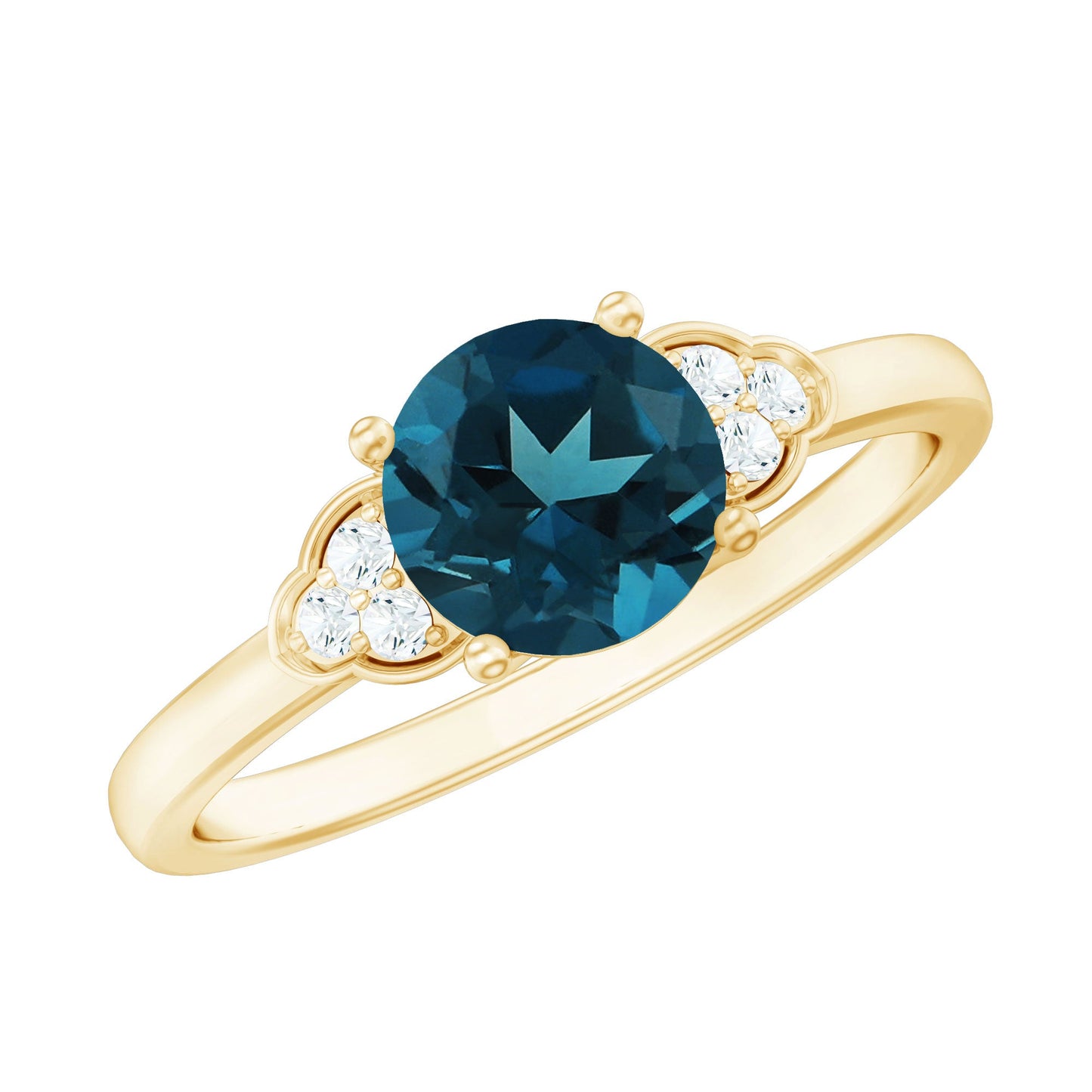 7 mm London Blue Topaz Solitaire Engagement Ring with Diamond Trio