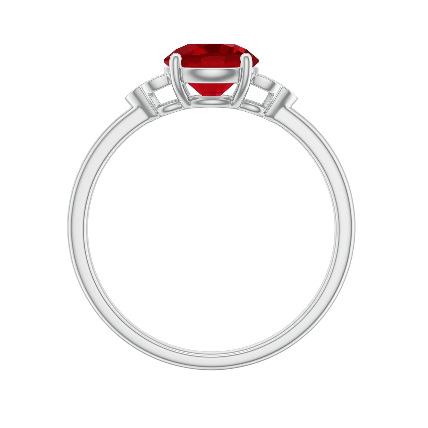 Lab Grown Ruby Solitaire Engagement Ring with Diamond Trio