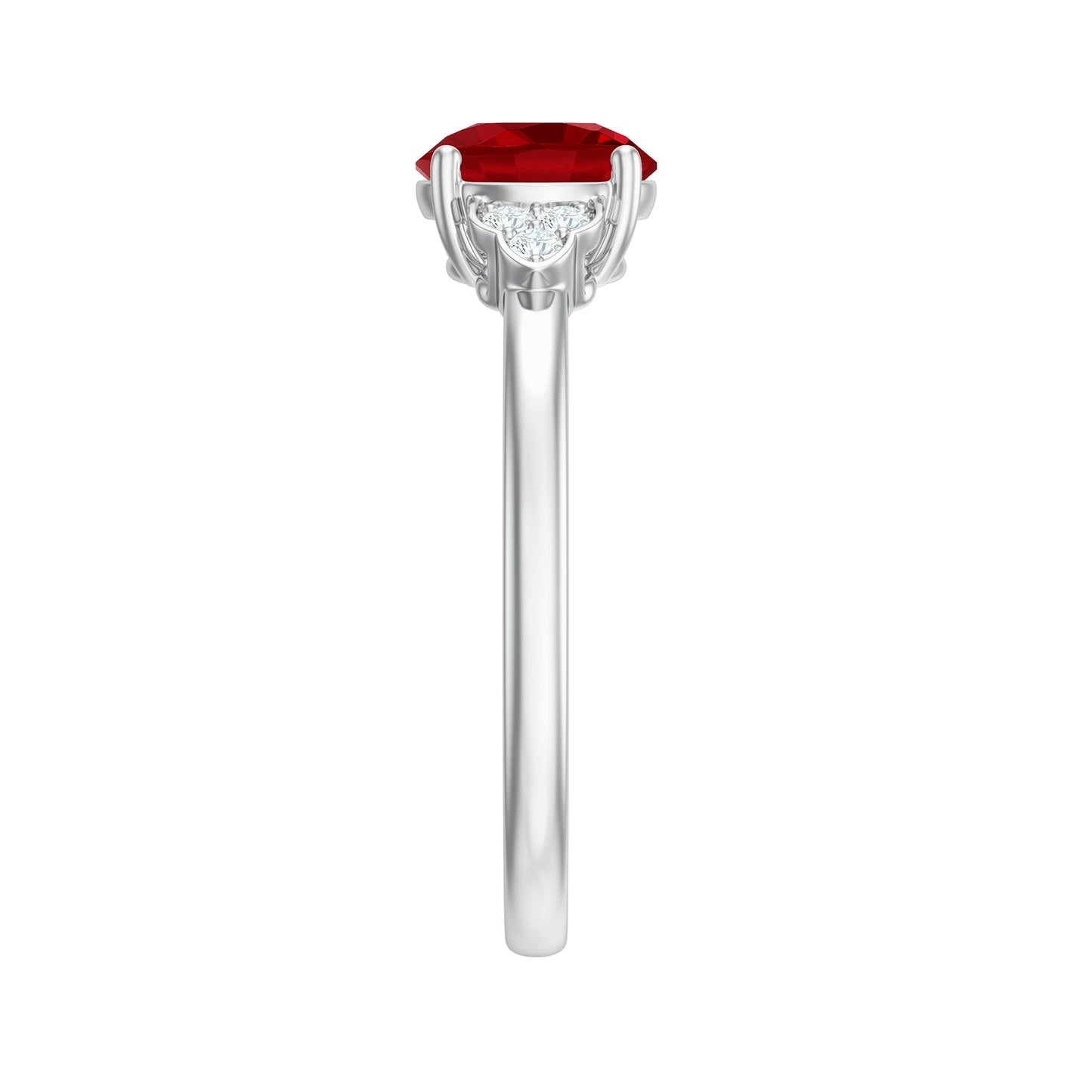 Lab Grown Ruby Solitaire Engagement Ring with Diamond Trio